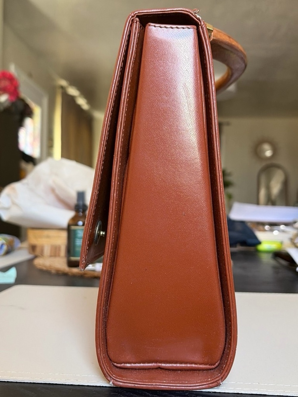 MCM style Vintage Orange Briefcase with Wooden Handle - Picture 6 of 7
